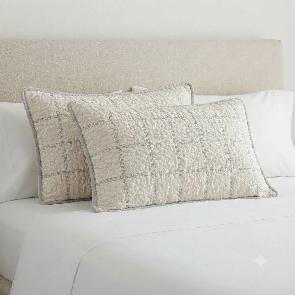 JCP Home Expressions King Quilted Pillow Shams Set Blue White Cotton Farmhouse